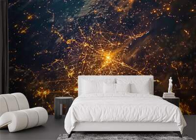 Night city view from space Wall mural