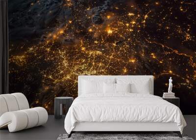 Night city view from space Wall mural