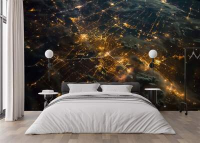 Night city view from space Wall mural