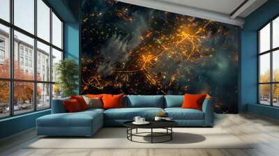 Night city view from space Wall mural