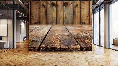 Old wooden table with wooden background Wall mural