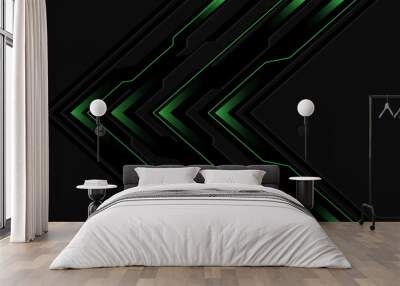 Abstract black circuit green light cyber arrow direction on grey design modern futuristic technology background vector Wall mural