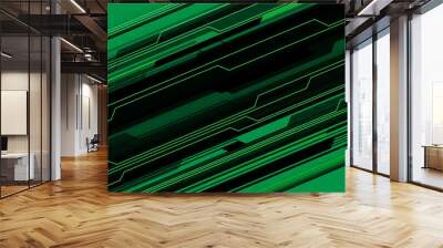 Abstract black line circuit cyber geometric slash dynamic on green design modern futuristic technology background vector Wall mural