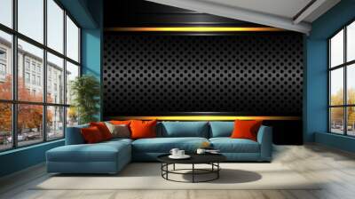 Abstract black metallic circle mesh with yellow line light design modern luxury futuristic background vector illustration. Wall mural