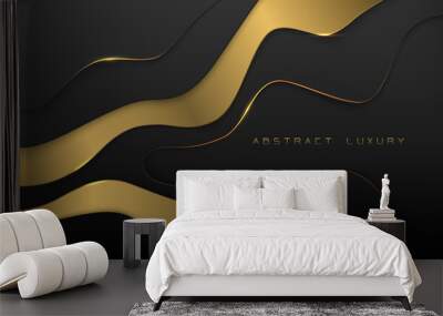 Abstract black paper cut gold line curve geometric design modern luxury creative background vector Wall mural