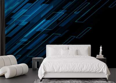 abstract blue cyber geometric futuristic on black blank space design modern technology background ve Wall mural