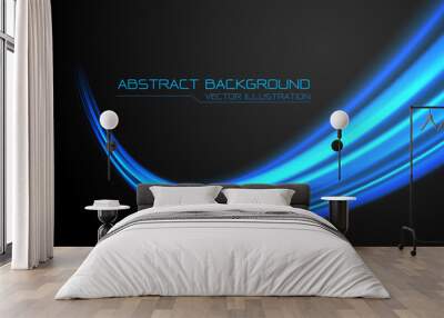 Abstract blue light fast speed curve motion on black technology luxury background vector illustration. Wall mural