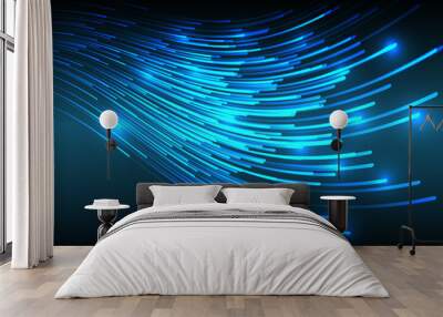 Abstract blue light fiber line network internet on black technology background vector illustration. Wall mural