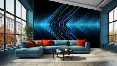 Abstract blue line circuit light arrow direction on black design modern futuristic technology vector background illustration. Wall mural