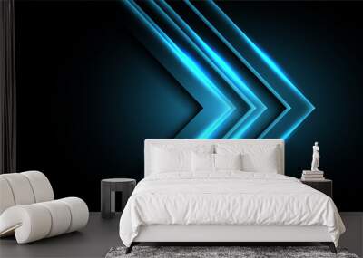 Abstract blue neon light arrow direction on black design modern futuristic technology background vector illustration. Wall mural