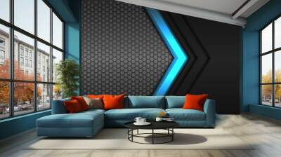 Abstract blue power arrow direction on black metallic with hexagon mesh design modern futuristic background vector illustration. Wall mural