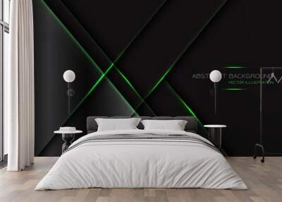 Abstract dark grey metallic geometric green light line slash with blank space design modern luxury futuristic technology background vector illustration. Wall mural