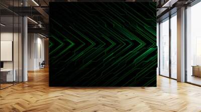 Abstract green circuit power cyber arrow direction geometric black shadow technology design futuristic background vector Wall mural