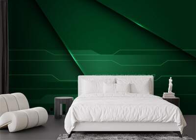 Abstract green metallic overlap cyber design modern futuristic technology background vector. Wall mural