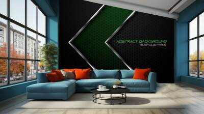 Abstract green silver line arrow on dark grey hexagon mesh design modern luxury futuristic background vector illustration. Wall mural