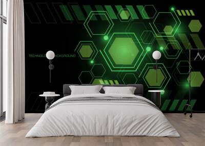 Abstract green technology geometric circuit line power light on black with blank space design modern futuristic background vector Wall mural