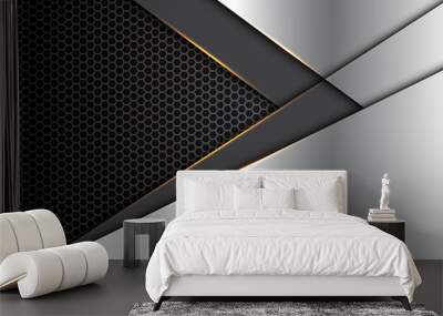 Abstract grey arrow gold light direction on silver with hexagon mesh design modern luxury futuristic background vector. Wall mural