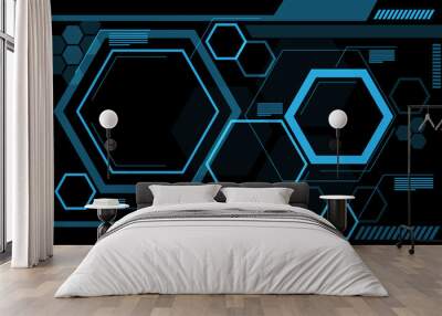 Abstract monitor blue line hexagon technology futuristic data on black design modern background vector illustration. Wall mural