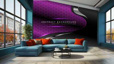 Abstract purple curve hexagon pattern with silver line on dark grey design modern luxury futuristic background vector illustration. Wall mural