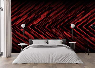 Abstract red circuit cyber black arrow direction geometric technology design futuristic background vector Wall mural