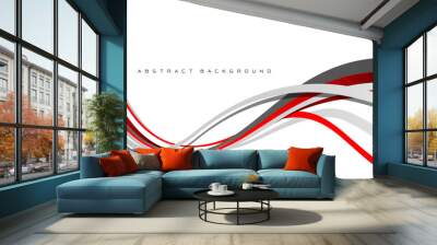 Abstract red grey line curve wave overlap on white with blank space design modern futuristic creative background vector Wall mural