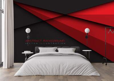 Abstract red triangle shadow geometric on grey blank space design modern futuristic background vector Wall mural