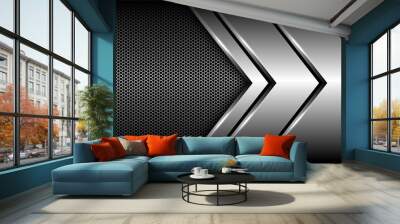 Abstract silver arrow direction overlap on hexagon mesh design modern luxury futuristic background vector illustration. Wall mural