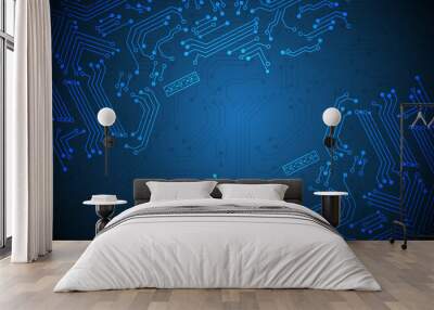 Abstract technology blue circuit mainboard computer futuristic background vector illustration. Wall mural