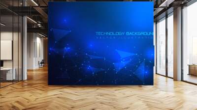 Abstract technology connect blue polygon triangle lines dots geometric background vector Wall mural