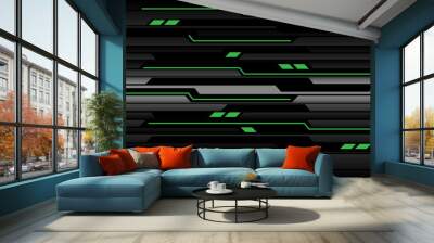 Abstract technology green light power cyber line futuristic black circuit on metal design ultramodern background vector Wall mural