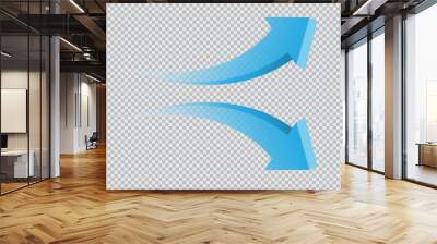 Blue twin arrow 3D curve direction gradient transparent on checkered background sign symbol vector illustration.  Wall mural