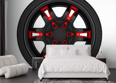 Radial red gray car wheel on white background vector illustration. Wall mural