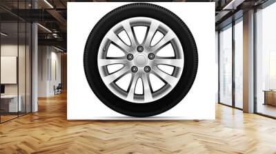 Realistic car tire wheel alloy with tire design sport on white background vector illustration. Wall mural