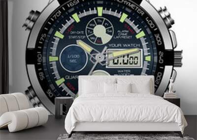 Realistic watch chronograph clock stainless steel on white background luxury vector illustration. Wall mural