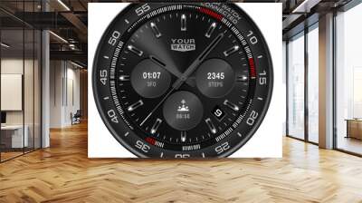 Realistic watch clock chronograph stainless steel black face dashboard design modern luxury fashion object for men on white background vector Wall mural