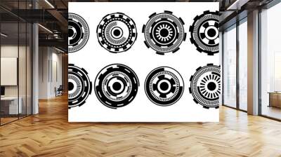 Set of HUD circle modern user interface elements design technology cyber black on white futuristic vector Wall mural