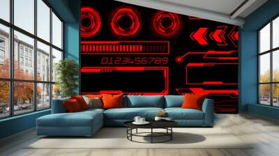 Set of HUD circle modern user interface elements design technology cyber red on black futuristic vector Wall mural