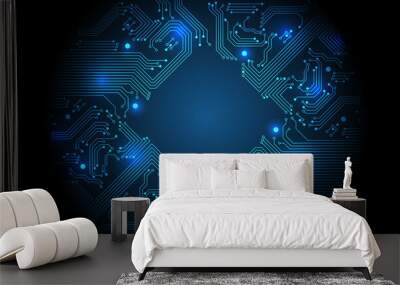 Technology blue circuit mainboard computer futuristic background vector illustration. Wall mural