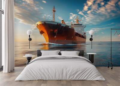 A cargo ship sailing on the sea. Make the cargo ship bigger. Wall mural