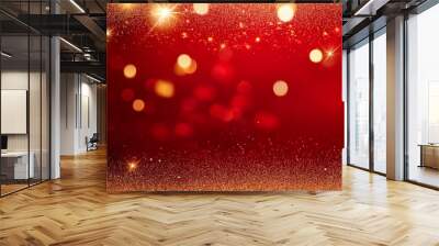 fantastic elegant red festive background with golden glitter Wall mural