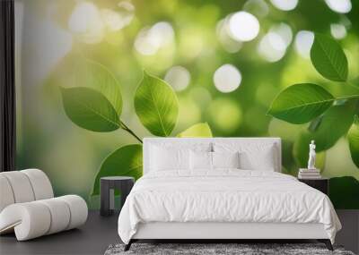 slow motion green leaves sway gently in the breeze nature beautiful bokeh background Wall mural