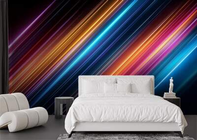 vibrant multicolor diagonal light streaks on dark background energy and motion Wall mural