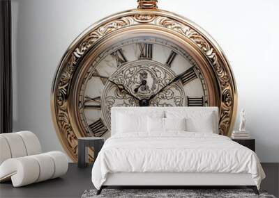 3D render of a classic pocket watch with ornate details isolated on a white background Wall mural