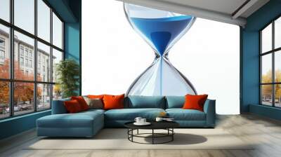 A modern hourglass with blue sand, isolated on a white background Wall mural