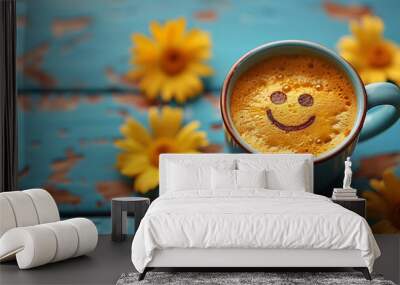 cup of coffee with smile symbol Wall mural