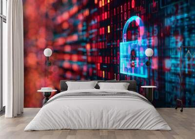 key on monitor screen, cybersecurity concept Wall mural