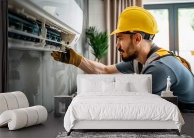 male technician repairing air conditioner Wall mural