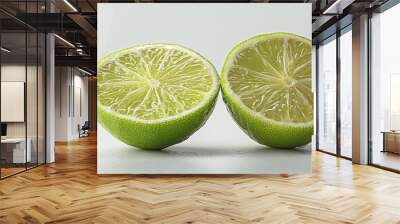 Isolated on white background, a fresh green lime cut in half Wall mural