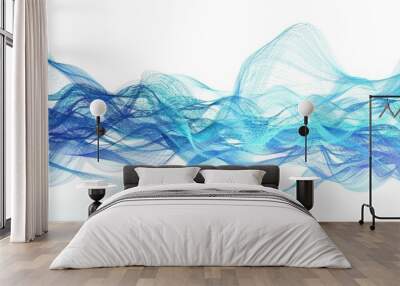 A dynamic interplay of blue and cyan digital waves creating a mesmerizing pattern. Wall mural