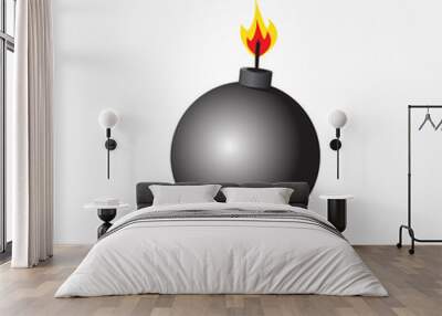 black bomb icon about to explode with burning wick vector illus Wall mural